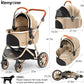 Kenyone Luxury Pet Stroller 3 in 1 with Electroplated Gold Mirror Finish for Medium Small Size Dogs and Cats, High-End Detachable Carrier for Puppy, Kitty, Doggie(C910L Khaki)