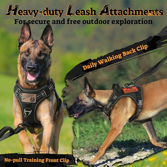 rabbitgoo Dog Harness for Large Dogs No Pull, Tactical Service Pet Vest with Molle and Control Handle, Adjustable and Reflective Military Harness for Easy Walking and Training, Black, XL