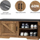 2-Tier Storage Bench, Shoe Bench with Padded Seat Cushion, Entryway Bench with 2 Barn Doors, Adjustable Shelf, 13.8" D x 39.4" W x 17.7" H, for Entryway, Living Room, Bedroom, Rustic Walnut