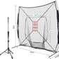 7'X7' Baseball Softball Practice Net,Pitching Net,Batting Net,with Baseball Tee,Bonus Strike Zone and Bow Frame,for Hitting,Pitching, Catching