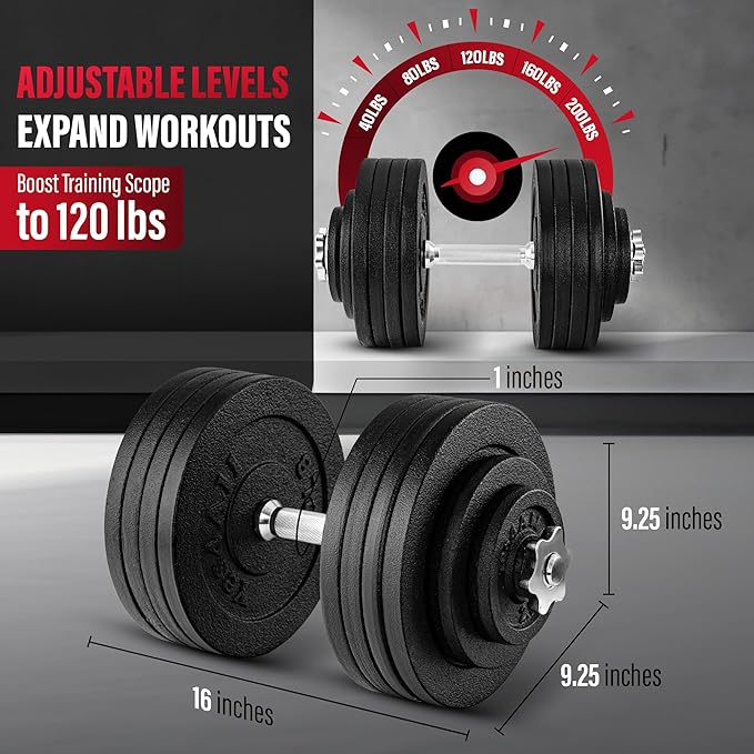 Yes4All Old School Adjustable Dumbbell Set with Weight Plates, Star Lock Collars/Connector, 40lbs to 200lbs Adjustable Weight Plates Set