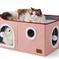Bedsure Large Cat Beds for Indoor Cats - Extra Wide Cat Cube House for Small Pet with Fluffy Ball Hanging and Scratch Pad, Foldable Pet Cave Hideaway for Multiple Cats, 23.6x16.9x13 inches,Pink