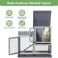 COZIWOW Double Layers Durable 38In Rabbit Hutch Indoor on Wheels, Small Animal Houses Habitat, Rolling Large Bunny Cage Outdoor with Removable Tray, Ramp, Two Story Bunny Cage（Grey with Pattern）
