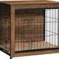 DWANTON Dog Crate Furniture with Cushion, Wooden Kennel Table with Double Doors, Indoor Dog House, Small/Medium/Large Size, 27.2" L, Warm Brown