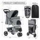 MoNiBloom 3 Wheels Pet Dog Cat Stroller for Small Medium Dogs and Cats, Lightweight Foldable Jogger Stroller w/Storage Basket and Cup Holder, Gray