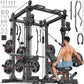 Power Cages Multi-Purpose Squat Rack with Cable Crossover System, Matching Weight Bench, Olympic Barbell Weight Set for Garage and Home Gyms