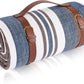Striped Picnic Blankets 80” x 80” Extra Large Waterproof and Foldable Beach Blanket, Oversized Blue and White Outdoor Blanket for Camping, Travel, Park, Grass, Patio (Blue & Brown, 80" x 80")
