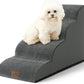 Dog Stairs for Small Dogs 19.7" H, Curved Dog Step for Puppy, Older or Cat, Medium Pet Ramp for Sofa, Couch or Bed, Ladder with High Density Foam, 15.7x28.3x19.7 inch, 4 Step, Dark Grey