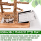 Bird Playground - Natural Wood Bird Perch Stand with Removable Tray and 2 Stainless Steel Cups