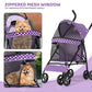 Magshion Compact Pet Stroller for Small-Medium Dogs/Cats up to 22lbs, 4-Wheel Lightweight Umbrella Shaped Portable Puppy Travel Jogger with Breathable Mesh & Rear Storage, Purple Polka Dots