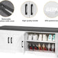 2-Tier Storage Bench, Shoe Bench with Padded Seat Cushion, Entryway Bench with 4 Barn Doors, Adjustable Shelf, 13.8" D x 47.2" W x 17.7" H, for Entryway, Living Room, Bedroom, White