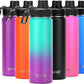 DRINCO Stainless Steel Water Bottle Spout Lid Vacuum Insulated Double Wall Water Bottle Wide Mouth (40oz 32oz 22oz 18oz 14oz) Leak Proof Keeps Cold or Hot (22 oz, 22oz Ombre Fuschia Teal)