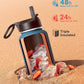 Water Bottle 40 oz Insulated with Straw, Coolflask Stainless Steel Metal 3 Lids Water Flask for Sports or Office, Keep Cold 48H Hot 24H, Samurai Cyan
