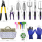41-Piece Premium Gardening Tool Set, Stainless Steel Heavy Duty Gardening Tool Kit, with Non-Slip Rubber Grip, Storage Tote Bag, Outdoor Hand Tools, Ideal Gardening Gifts for All (Purple Floral)