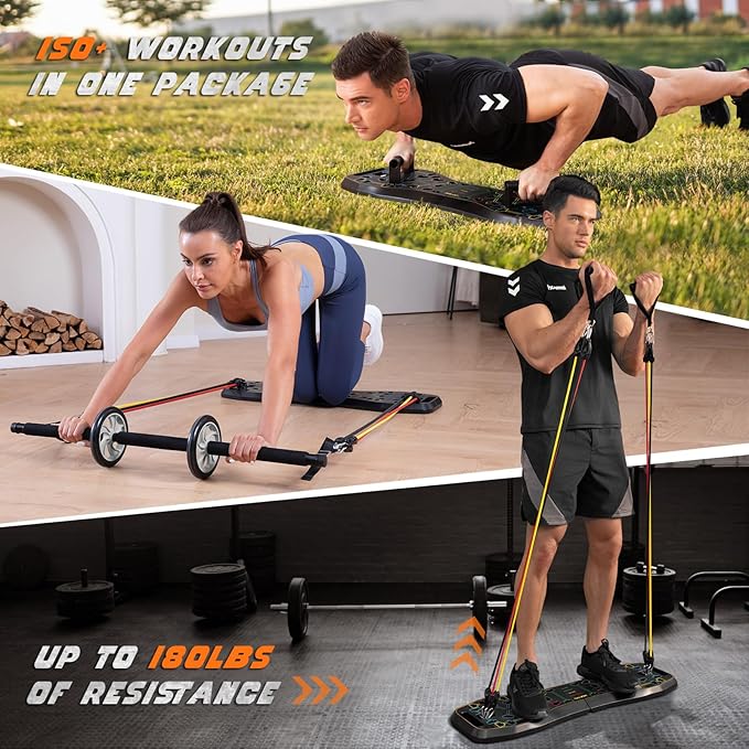 LALAHIGH Push Up Board,36 in 1 Home Gym Equipment with Ab Roller Wheel & Resistance Bands, Portable Foldable Workout Board for Full Body Strength Training Men Women