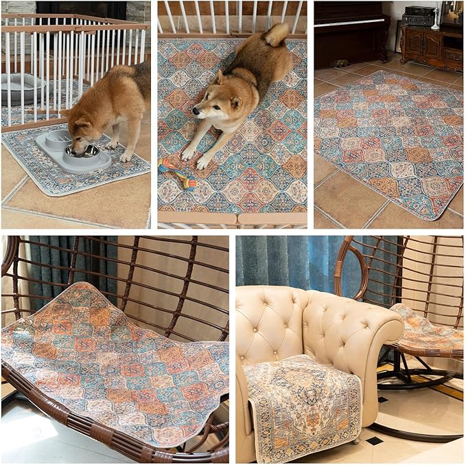 nunubaby Washable Pee Pads for Dogs, Stylish, Non-Slip and Leak-Proof Pee Pads. Reusable Potty Pads for Dogs for Crates and Floors.(Brown/Geo, 18" x24")