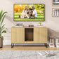 Litter Box Enclosure for 2 Cats, Fluted Hidden Cat Litter Box Furniture with Scratch Pad and Metal Legs, Modern Double Room Kitty House for Living Room, Washroom, 47.2”L x 17.7”W x 25.9”H, Natural