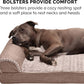 Furhaven Cooling Gel Dog Bed for Large Dogs w/ Removable Bolsters & Washable Cover, For Dogs Up to 125 lbs - Luxe Faux Fur & Performance Linen Sofa - Woodsmoke, Jumbo Plus/XXL