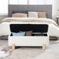 Wavy Ottoman Storage Bench Multi-Functional Narrow Entryway Bench Elegant End of Bed Bench with Storage and Safty Hinge for Living Room Entryway Hallway Bedroom Boutique, White