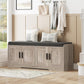 2-Tier Storage Bench, Shoe Bench with Thickened Padded Seat Cushion, Entryway Bench with 4 Doors, Adjustable Shelf, 13.8" D x 45.3" W x 18.5" H, for Entryway, Living Room, Bedroom, Greige