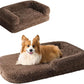 EHEYCIGA Foldable XL Dog Bed, Faux Fur Fluffy Pet Couch Bed for Large Dogs, Orthopedic Calming Memory Foam Big Pet Bed, Washable Soft Pet Sofa Bed with Non-Slip Bottom, Brown, 46"x34"x6.5"