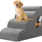 Dog Stairs, Romrol Dog Steps Ramp for High Bed and Couch, Dogs Ramp with Durable Non-Slip Waterproof Fabric Cover, Pet Stairs for Small Dogs and Cats or Pets Joints, 4-Tiers,Grey