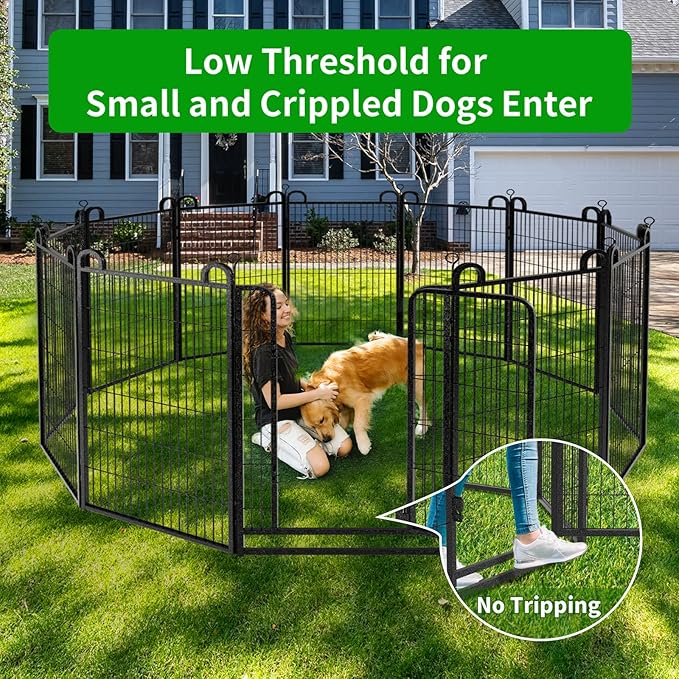 Dog Playpen Outdoor 24 Panels Heavy Duty Dog Fence 47" Height Anti-Rust with Doors Portable for RV Camping Yard, Total 54FT, 227 Sq.ft, Snowy Black