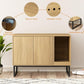 Cat Litter Box Enclosure, Fluted Hidden Litter Box Furniture with Scratch Pad and Metal Legs, Modern Enclosed Cat Cabinet, 31.5 x 17.7 x 21.7 Inches Indoor Pet House for Living Room, Washroom, Natural