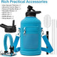 Insulated Water Bottle | Thickened Stainless Steel Vacuum Metal | Portable Sports Half Gallon Large Water Jug for Gym and Hiking with Straw, Carrier Bag, Handle Strap | BPA-Free 64 oz