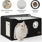 Bedsure Large Cat Beds for Indoor Cats - Extra Wide Cat Cube House for Small Pet with Fluffy Ball Hanging and Scratch Pad, Foldable Pet Cave Hideaway for Multiple Cats, 23.6x16.9x13 inches, Black