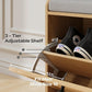MHOM Oak Modern Entryway Bench with 2 Flip Drawers, Shoe Rack with Padded Seat Cushion, Wooden Storage Bench for Bedroom and Apartment