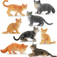 Toymany 8PCS Grey & Orange Cat Figurines Set, Realistic Cat Figures Kitten Toys, Cat Cake Toppers Easter Eggs Birthday Gift for Kids Children