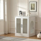 Cat Litter Robot Enclosure with Cat-Observant Glass Doors,Litter Robot Cabinet with Cozy LED for Cats,Reversible and Optional Entry(Left or Right),Power Outlet for More Choice, (White)