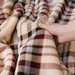 PU MEI Sherpa Fleece Throw Blanket 60" x 80" Reversible Plush Fluffy Large Big Blanket Lattice Flannel Blankets for All Season Use, Beige Stripe