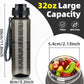 OLDLEY 32 oz Water Bottle, Motivational Water Bottle with Time Marker, Sports Water Bottle With Strap, Leakproof & BPA Free Large Water Bottles for School, Gym, Travel,Tritan, Transparent Black