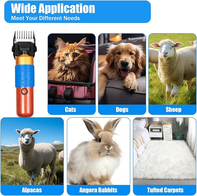 10ft Sheep Shears, with Plug & 2 Blades 200W Electric Clippers Animal Shave Grooming Farm for Dogs Cat Goat Alpaca, Llamas, Angora Rabbits Shearing Hand Piece Cutter Livestock Pet Supplies