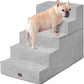 EHEYCIGA Dog Stairs for High Bed 25" H, 5-Step Extra Wide Dog Steps for Bed, Pet Steps for Small Dogs and Cats, Non-Slip Balanced Pet Ramp Indoor, Light Grey