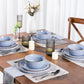 GBHOME Ceramic Dinnerware Sets for 8, 24 Pieces Stoneware Plates and Bowls Sets, Scratch Resistant Dishes, Dishwasher & Microwave Safe, Reactive Glaze-Brunnera Blue