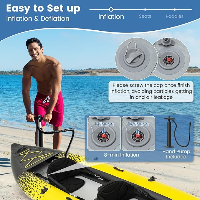 S AFSTAR Inflatable Kayak, 2 Person Canoe with 507 lbs Capacity, Drop-Stitch Floor, All Accessories & Carry Bag, 12.5 ft Large Sit in Tandem Kayak for Fishing, Camping & Exploring for Adults