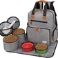 Modoker Dog Travel Bag, Airline Approved Backpack for Pet Accessories Organizer, Tote Weekend Bag with 2 Dog Food Storage Containers, 2 Collapsible Dog Bowls, 1 Pet Mat, Grey