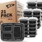 Freshware Meal Prep Containers 21 Count (Pack of 1), 3 Compartment with Lids, Food Storage Containers, Bento Box, Stackable, Microwave/Dishwasher/Freezer Safe (24 oz)