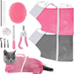 JULMELON Cat Washing Bag 10 PCS Set, Adjustable Cat Shower Net Bag and Pet Grooming Brush with Nail Clipper Nail File Hair Combs Tick Tool Nail Caps for Bathing Nail Trimming Examination(Pink+Grey)