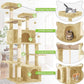 69in Large Cat Tree Tower for Indoor Cats with Soft Plush Hang Ball, Two Condos, Sisal Scratch Posts & Rope Play for Kittens/Adult Cats, Beige