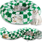 Cat Tunnel for Indoor Cats, Cute Peekaboo Cat Cave with Dangling Balls, Checkered Pet Donut Tunnel Bed with Circle Mat for Puppy Kitten Rabbit, Green/White