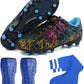 brooman Kids Firm Ground Soccer Cleats Girls Football Cleats with Shin Guards and Soccer Socks