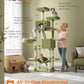 Feandrea Cat Tree, 81.1-Inch Large Cat Tower with 13 Scratching Posts, 2 Perches, 2 Caves, Basket, Hammock, Pompoms, Multi-Level Plush Cat Condo for Indoor Cats, Green UPCT190C01