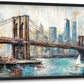 Extra Large Framed Brooklyn Bridge Wall Art,New York City Wall Decor,Abstract Skyline Cityscape Pictures for Living Room,Canvas Print Painting Modern Artwork Bedroom Office Bathroom 36L x24W