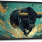 Large Bison Buffalo Wall Art for Living Room, Framed Oversized Bull Wall Decor, Abstract Teal and Golden Canvas Painting Modern Artwork for Living Room Bedroom Office Dining Room 36"x24"