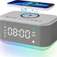 Alarm Clock Speaker Wireless Charger, Digital Alarm Clocks Bedrooms Bluetooth, Alarm Clock Dimmable Light Bedrooms Dual Alarm Snooze Dimmer 12 24H RGB Night Light Bluetooth USB AUX, Gray