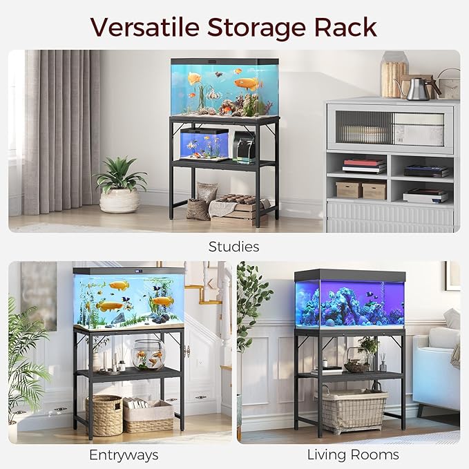 20 Gallon Fish Tank Stand, Aquarium Stand with 2-Tier Storage Shelves, Heavy Duty Breeder Turtle Terrarium Stand Rack for Home Office, 24.0" L x 11.8" W x 24.4" H, Black FTBK2001